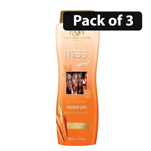 (Pack of 3) Fair & White Miss White Carrot Brightening Body Lotion 17.6oz