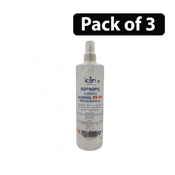 (Pack of 3) Ican Isopropyl Rubbing Alcohal 99.9% First Aid Antiseptic 500ml
