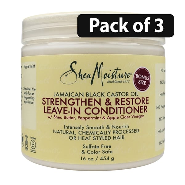 (Pack of 3) Shea Moisture Jamaican Black Castor Oil Strengthen & Restore Leave-In Conditioner 16oz