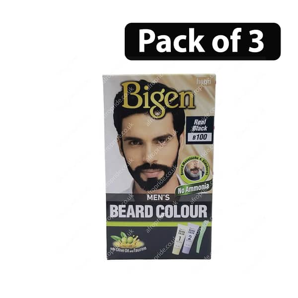 (Pack of 3) Bigen Men's Beard Colour Real Black B100