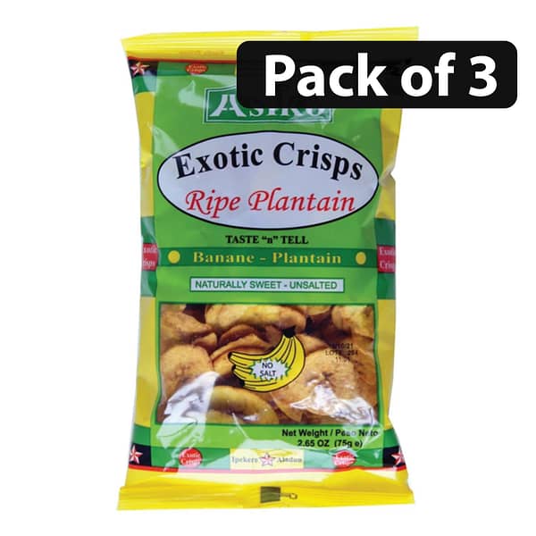 (Pack of 3) Asiko Exotic Crisps Ripe Plantain Naturally Sweet-Unsalted 75g