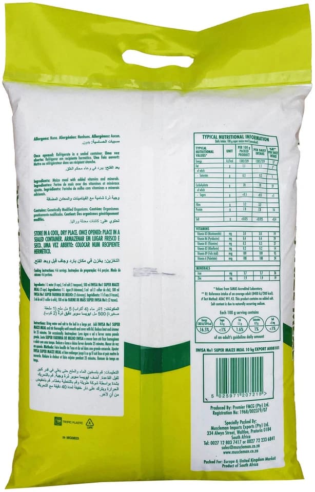 Iwisa No1 Super Maize Meal 10kg 2 Iwisa No1 Super Maize Meal 10kg back