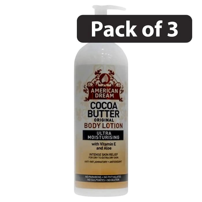 (Pack of 3) American Dream Cocoa Butter Original Body Lotion Ultra Moisturising 16oz (Pack of 3) American Dream Cocoa Butter Original Body Lotion Ultra Moisturising 16oz