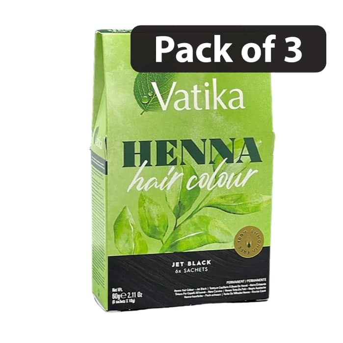(Pack of 3) Vatika Heena Hair Colour 60g Jet Black (Pack of 3) Vatika Heena Hair Colour 60g Jet Black