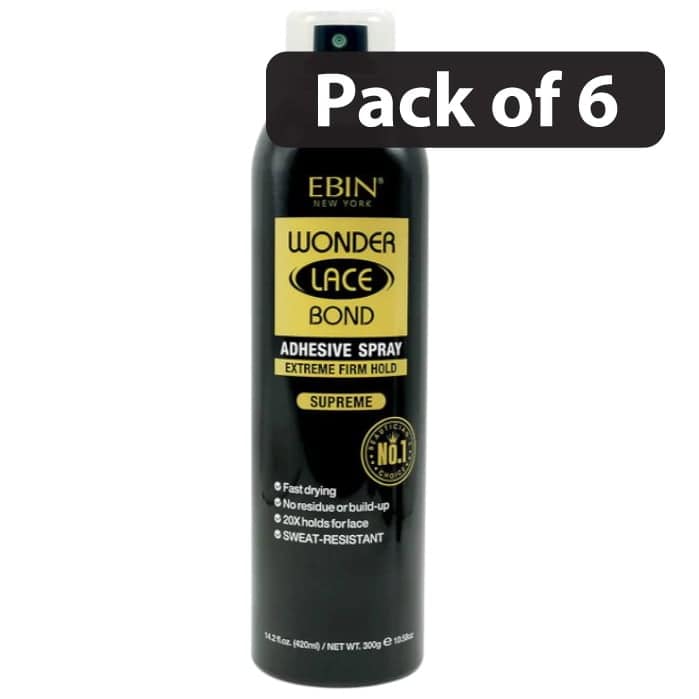 (Pack of 6) Ebin Wonder Lace Bond Extreme Firm Hold Adhesive Spray Supreme 420ml (Pack of 6) Ebin Wonder Lace Bond Extreme Firm Hold Adhesive Spray Supreme 420ml
