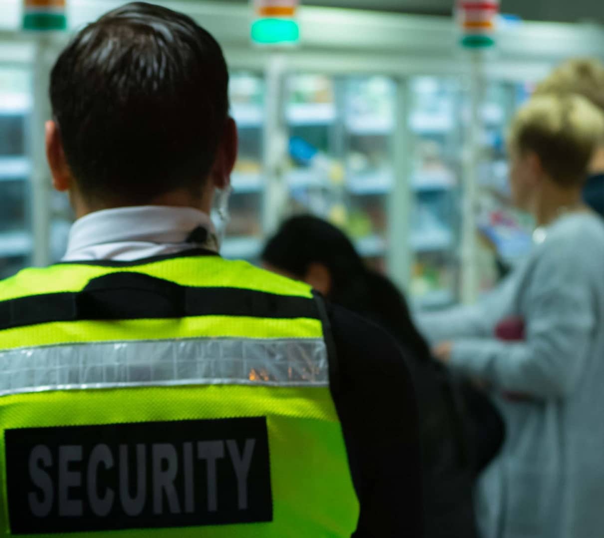 A security guard in a supermarket