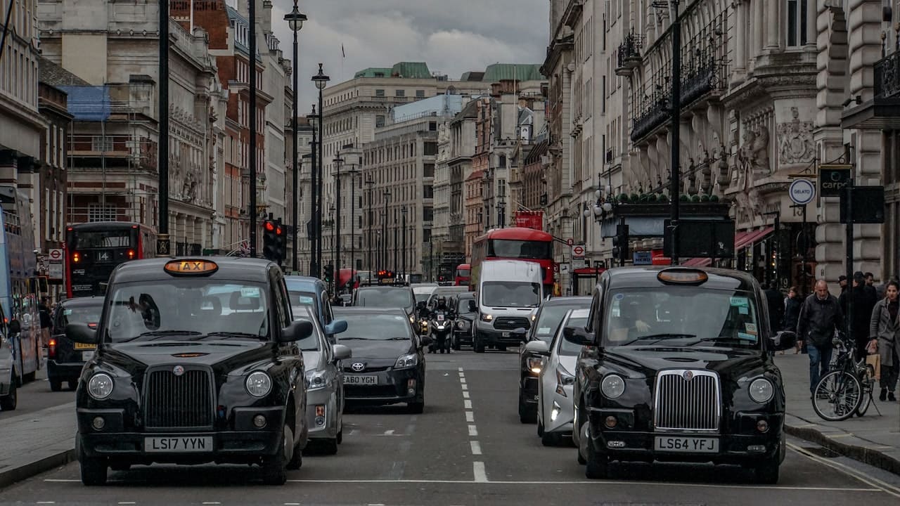 Heavy traffic on a road in London