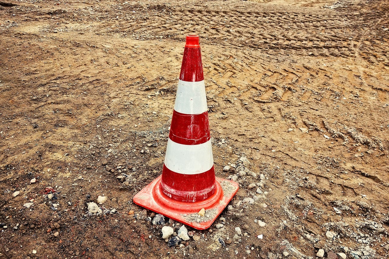 Traffic cone on a building site