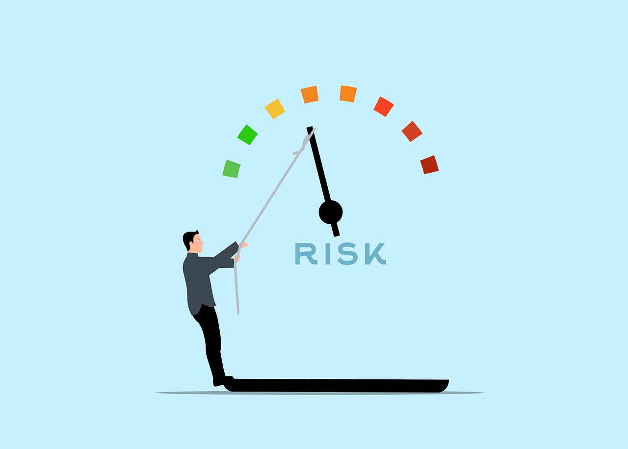 an illustration of someone underneath a dial with risk written underneath
