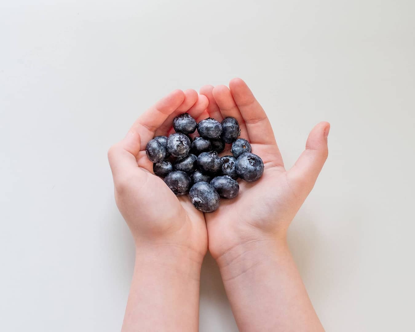 Someone holding a handful of blueberries