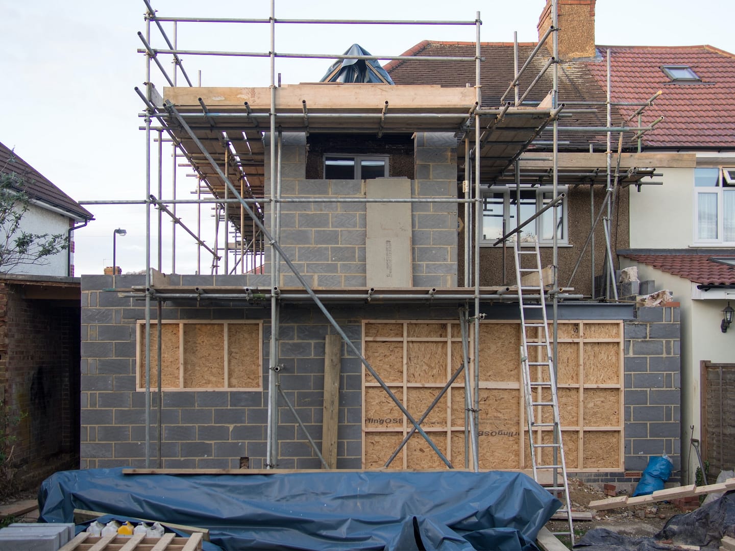 An extension being built at the back of a house