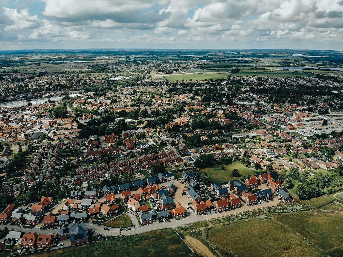 Aerial view of UK town