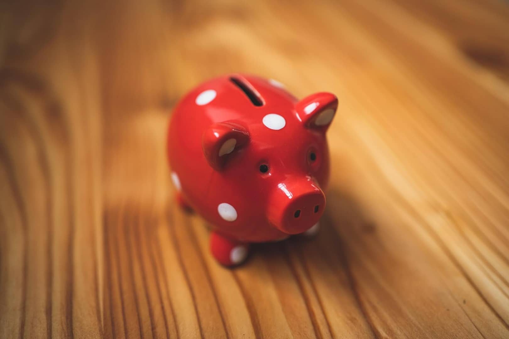 A red and white piggy bank