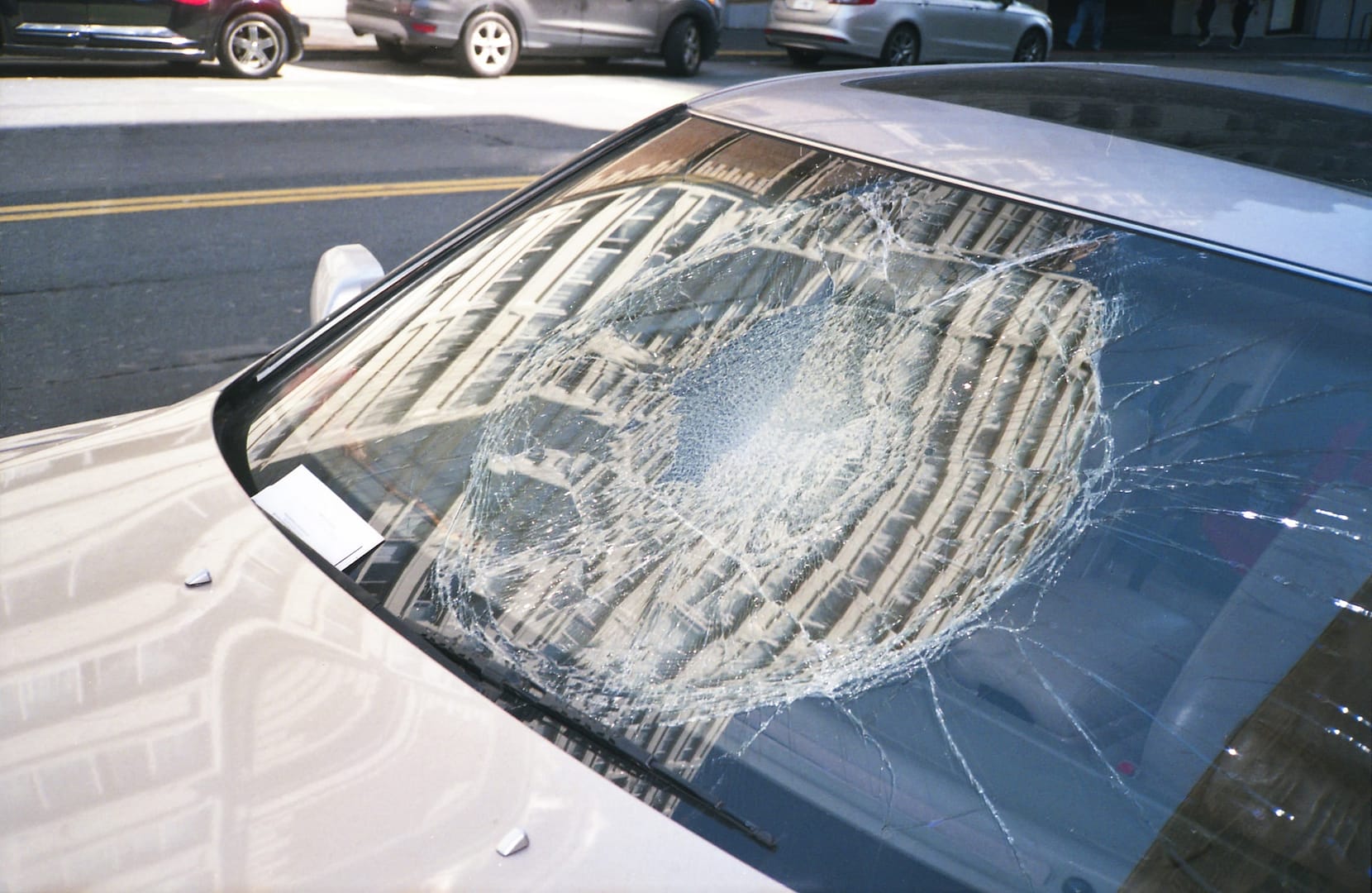 A smashed windscreen on a car