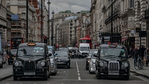 Heavy traffic on a road in London