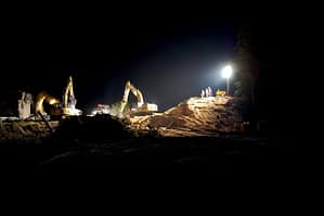 A construction site at night