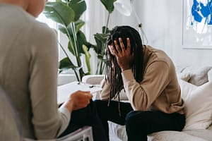 Man looking stressed in therapy