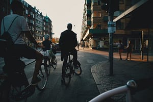 busy cycling lane in a city