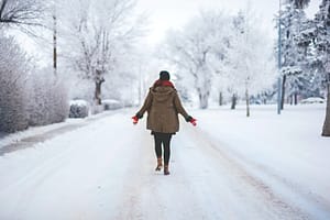 someone walking in the snow