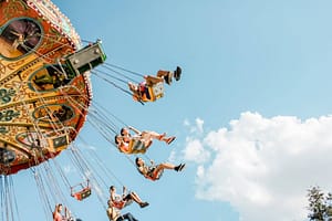 People on an amusement park ride