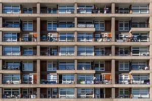 The front of a high rise block of flats