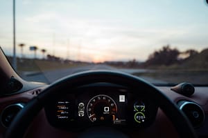 Behind the wheel of a car