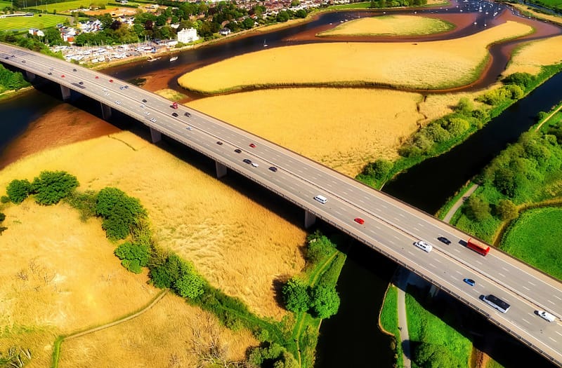 zoomed out photo of a motorway in the UK