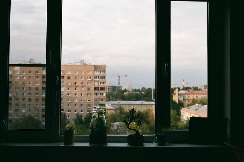 Block of flats through a window