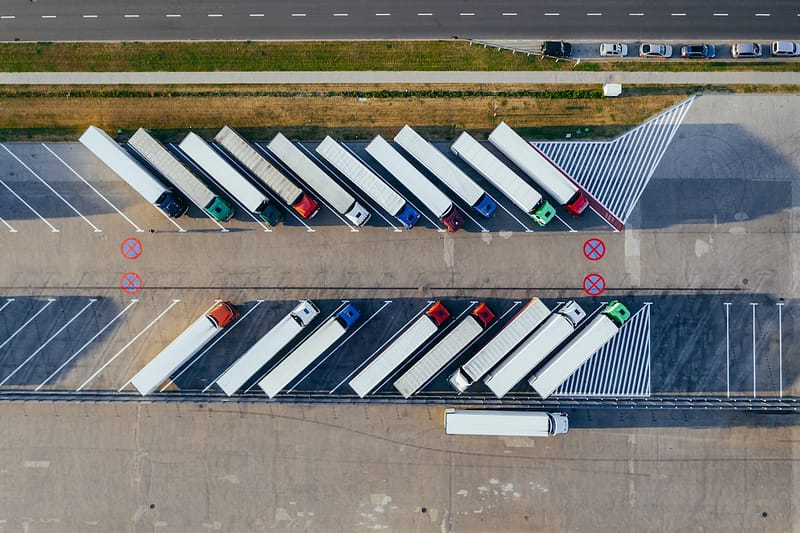 row of parked lorries