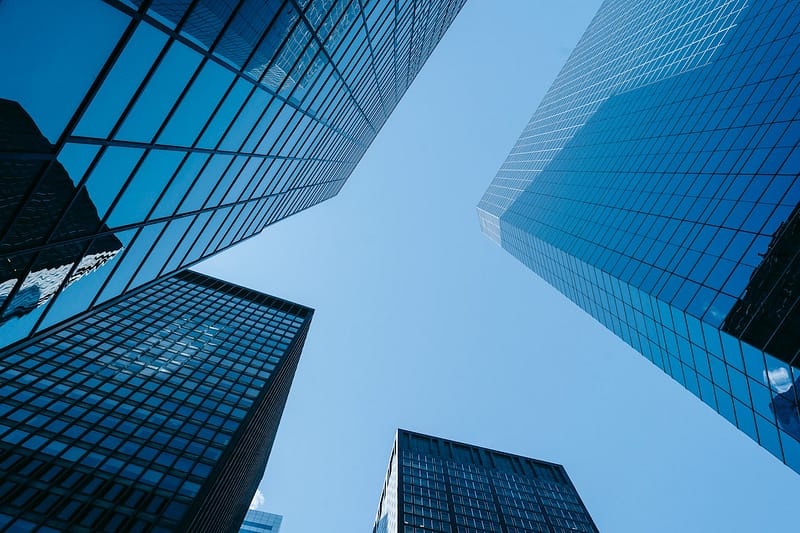 modern skyscrapers against blue sky