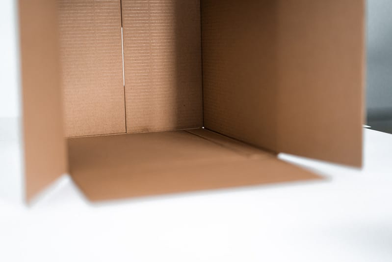 An open cardboard box