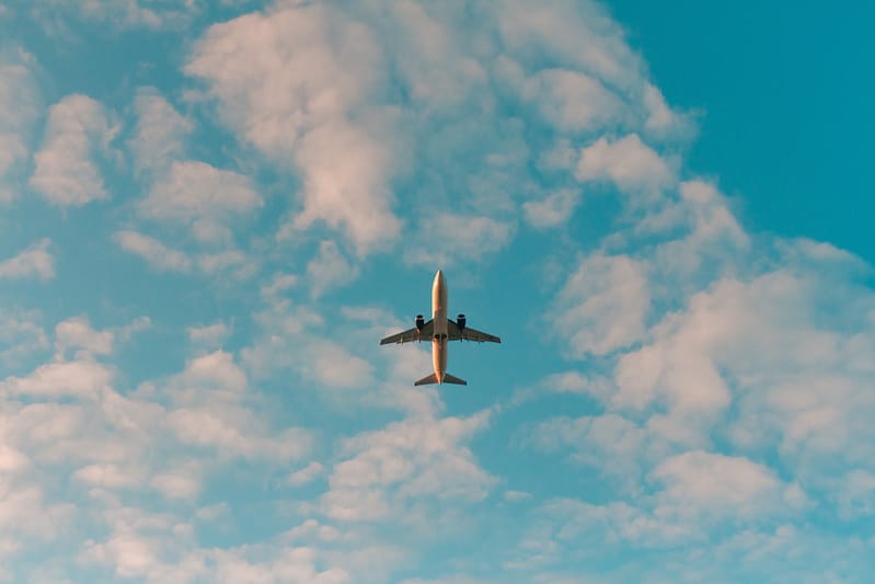 The underside of a plane mid flight