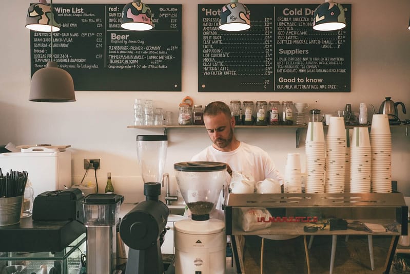 A barista in a cafe