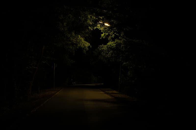 A poorly lit road