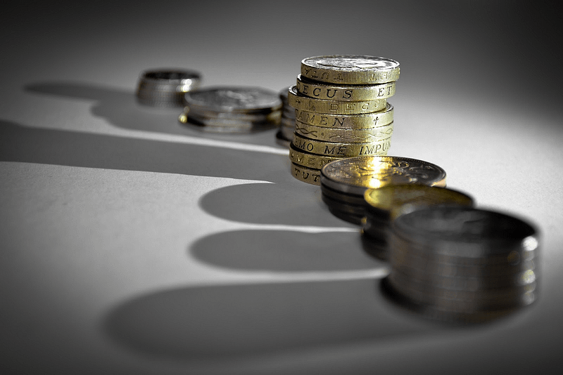 Collection of British coins on a table