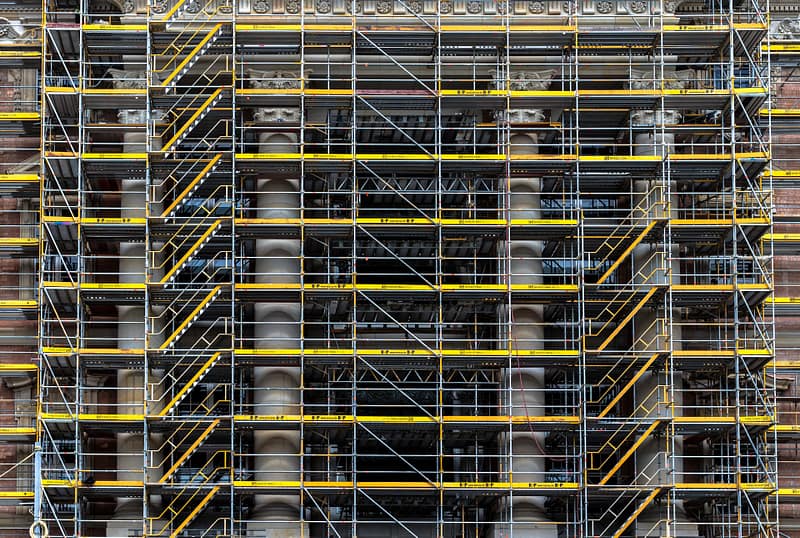 Scaffolding surrounding a building